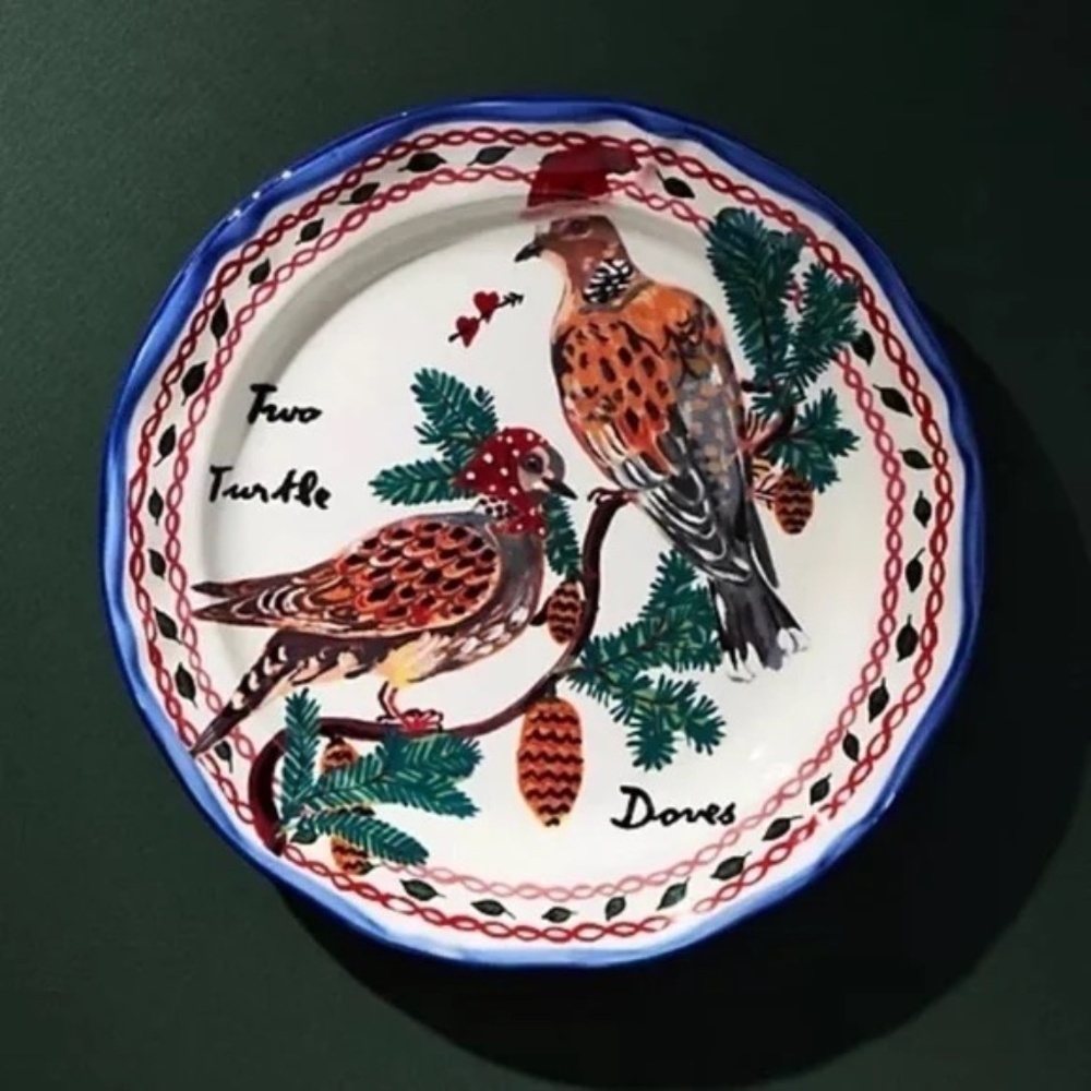 NWT Anthropologie Nathalie Lete 12 Days Christmas Turtle Doves Dessert Plate